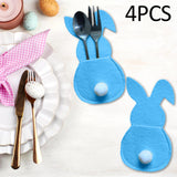 Maxbell 4x Easter Cutlery Bag Bunny Cutlery Holder Universal for Table Ornaments Blue