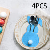 Maxbell 4x Easter Cutlery Bag Bunny Cutlery Holder Universal for Table Ornaments Blue