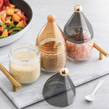 Maxbell 300ml Clear Condiment Pot Seasoning Container for Pepper Countertop Salt Black