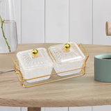 Maxbell Divided Serving Dishes Dried Fruit Plate Nuts Tray for Snacks 2 Grids Clear