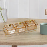 Maxbell Divided Serving Dishes Dried Fruit Plate Nuts Tray for Snacks Brown 3 Grids