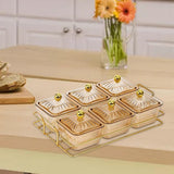Maxbell Divided Serving Dishes Dried Fruit Plate Nuts Tray for Snacks Brown 6 Grids
