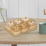 Maxbell Divided Serving Dishes Dried Fruit Plate Nuts Tray for Snacks Brown 6 Grids
