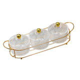 Maxbell Luxury Snack Dishes Multi Use Condiment Tray with Holder for Picnic Candies Clear 3 Bowls