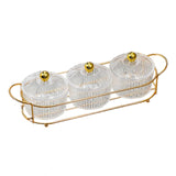 Maxbell Luxury Snack Dishes Multi Use Condiment Tray with Holder for Picnic Candies Clear 3 Bowls
