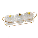 Maxbell Luxury Snack Dishes Multi Use Condiment Tray with Holder for Picnic Candies Clear 3 Bowls