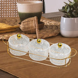 Maxbell Luxury Snack Dishes Multi Use Condiment Tray with Holder for Picnic Candies Clear 3 Bowls