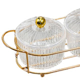 Maxbell Luxury Snack Dishes Multi Use Condiment Tray with Holder for Picnic Candies Clear 3 Bowls