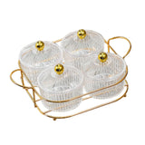 Maxbell Luxury Snack Dishes Multi Use Condiment Tray with Holder for Picnic Candies Clear 4 Bowls