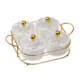 Maxbell Luxury Snack Dishes Multi Use Condiment Tray with Holder for Picnic Candies Clear 4 Bowls