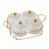 Maxbell Luxury Snack Dishes Multi Use Condiment Tray with Holder for Picnic Candies Clear 4 Bowls