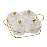 Maxbell Luxury Snack Dishes Multi Use Condiment Tray with Holder for Picnic Candies Clear 4 Bowls