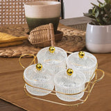 Maxbell Luxury Snack Dishes Multi Use Condiment Tray with Holder for Picnic Candies Clear 4 Bowls