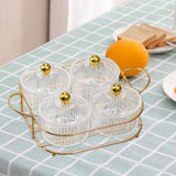Maxbell Luxury Snack Dishes Multi Use Condiment Tray with Holder for Picnic Candies Clear 4 Bowls