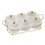 Maxbell Luxury Snack Dishes Multi Use Condiment Tray with Holder for Picnic Candies Clear 6 Bowls