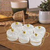 Maxbell Luxury Snack Dishes Multi Use Condiment Tray with Holder for Picnic Candies Clear 6 Bowls