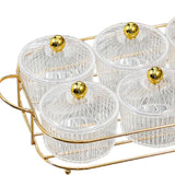 Maxbell Luxury Snack Dishes Multi Use Condiment Tray with Holder for Picnic Candies Clear 6 Bowls