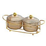 Maxbell Luxury Snack Dishes Multi Use Condiment Tray with Holder for Picnic Candies Brown 2 Bowls