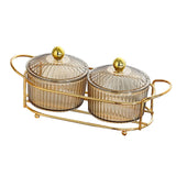 Maxbell Luxury Snack Dishes Multi Use Condiment Tray with Holder for Picnic Candies Brown 2 Bowls