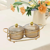 Maxbell Luxury Snack Dishes Multi Use Condiment Tray with Holder for Picnic Candies Brown 2 Bowls