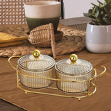 Maxbell Luxury Snack Dishes Multi Use Condiment Tray with Holder for Picnic Candies Brown 2 Bowls