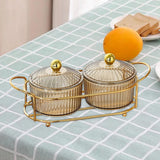 Maxbell Luxury Snack Dishes Multi Use Condiment Tray with Holder for Picnic Candies Brown 2 Bowls