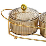 Maxbell Luxury Snack Dishes Multi Use Condiment Tray with Holder for Picnic Candies Brown 2 Bowls
