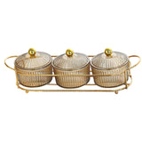 Maxbell Luxury Snack Dishes Multi Use Condiment Tray with Holder for Picnic Candies Brown 3 Bowls