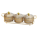 Maxbell Luxury Snack Dishes Multi Use Condiment Tray with Holder for Picnic Candies Brown 3 Bowls