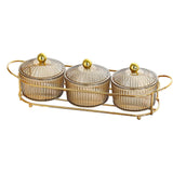 Maxbell Luxury Snack Dishes Multi Use Condiment Tray with Holder for Picnic Candies Brown 3 Bowls