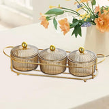 Maxbell Luxury Snack Dishes Multi Use Condiment Tray with Holder for Picnic Candies Brown 3 Bowls