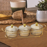 Maxbell Luxury Snack Dishes Multi Use Condiment Tray with Holder for Picnic Candies Brown 3 Bowls