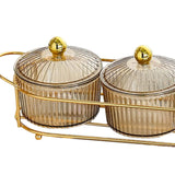 Maxbell Luxury Snack Dishes Multi Use Condiment Tray with Holder for Picnic Candies Brown 3 Bowls