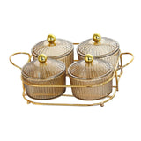 Maxbell Luxury Snack Dishes Multi Use Condiment Tray with Holder for Picnic Candies Brown 4 Bowls