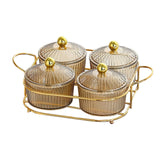 Maxbell Luxury Snack Dishes Multi Use Condiment Tray with Holder for Picnic Candies Brown 4 Bowls