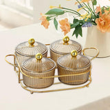 Maxbell Luxury Snack Dishes Multi Use Condiment Tray with Holder for Picnic Candies Brown 4 Bowls