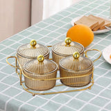 Maxbell Luxury Snack Dishes Multi Use Condiment Tray with Holder for Picnic Candies Brown 4 Bowls