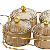 Maxbell Luxury Snack Dishes Multi Use Condiment Tray with Holder for Picnic Candies Brown 4 Bowls