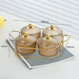 Maxbell Luxury Snack Dishes Multi Use Condiment Tray with Holder for Picnic Candies Brown 4 Bowls