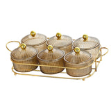 Maxbell Luxury Snack Dishes Multi Use Condiment Tray with Holder for Picnic Candies Brown 6 Bowls