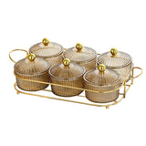 Maxbell Luxury Snack Dishes Multi Use Condiment Tray with Holder for Picnic Candies Brown 6 Bowls