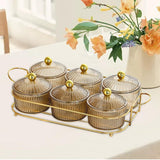 Maxbell Luxury Snack Dishes Multi Use Condiment Tray with Holder for Picnic Candies Brown 6 Bowls