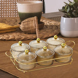 Maxbell Luxury Snack Dishes Multi Use Condiment Tray with Holder for Picnic Candies Brown 6 Bowls