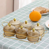 Maxbell Luxury Snack Dishes Multi Use Condiment Tray with Holder for Picnic Candies Brown 6 Bowls