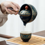 Maxbell Side Handle Tea Maker Ceramic Tea Dispenser Porcelain for Travel Outdoor Dark Blue
