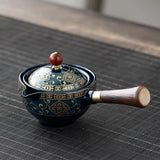 Maxbell Side Handle Tea Maker Ceramic Tea Dispenser Porcelain for Travel Outdoor Dark Blue