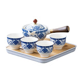 Maxbell Side Handle Tea Maker Ceramic Tea Dispenser Porcelain for Travel Outdoor light blue with cups