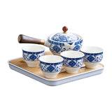 Maxbell Side Handle Tea Maker Ceramic Tea Dispenser Porcelain for Travel Outdoor light blue with cups