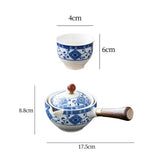 Maxbell Side Handle Tea Maker Ceramic Tea Dispenser Porcelain for Travel Outdoor light blue with cups
