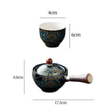 Maxbell Side Handle Tea Maker Ceramic Tea Dispenser Porcelain for Travel Outdoor dark blue with cups